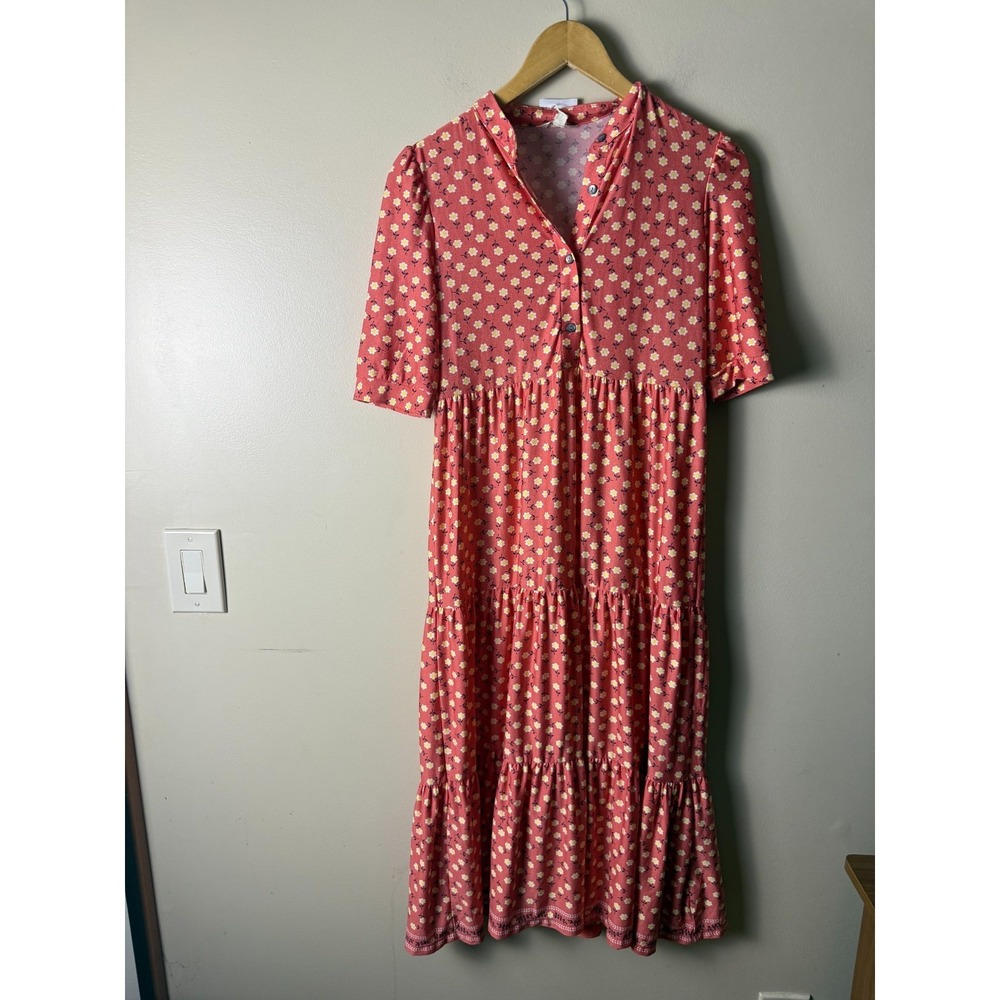 Max Studio Shirt Dress Womens XS Red Floral AOP 1/4 Button Down NWT